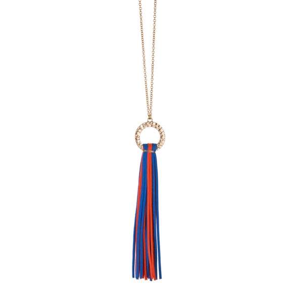 Fanfare Fashion Hammered Ring & Orange & Blue Suede Tassel Necklace - Picture 11 of 12